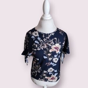 🌸 SHEIN Dark Blue Floral Blouse Sz Xs